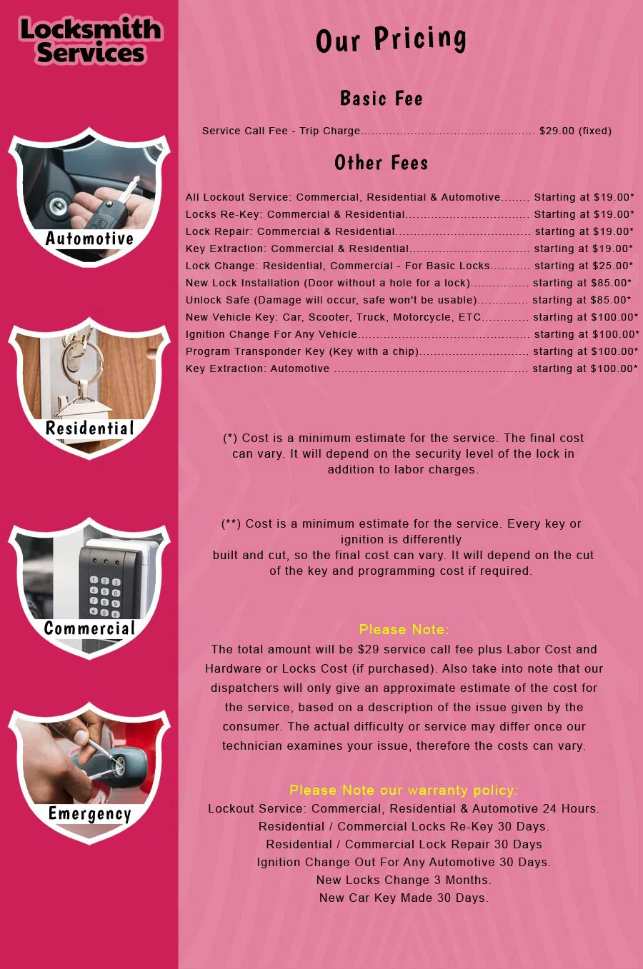 Miami Local 24 Hr Locksmith Miami, FL 305-704-9699 - price-list-c-18